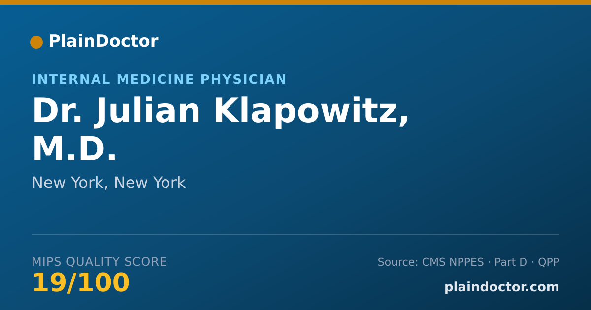 Shareable card for Julian Klapowitz, M.D. - Internal Medicine Physician, New York, NY