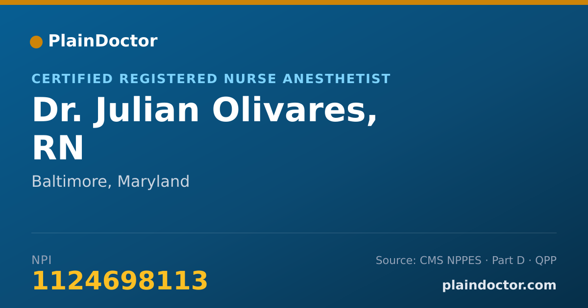 Shareable card for Julian Olivares, RN - Certified Registered Nurse Anesthetist, Baltimore, MD