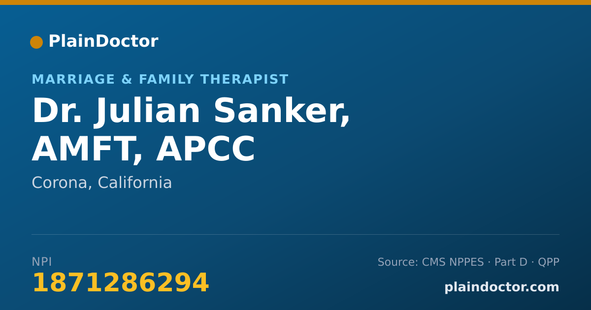 Shareable card for Julian Sanker, AMFT, APCC - Marriage & Family Therapist, Corona, CA