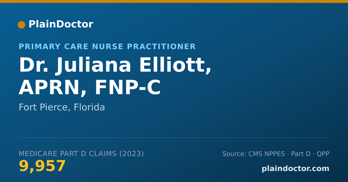 Shareable card for Juliana Elliott, APRN, FNP-C - Primary Care Nurse Practitioner, Fort Pierce, FL