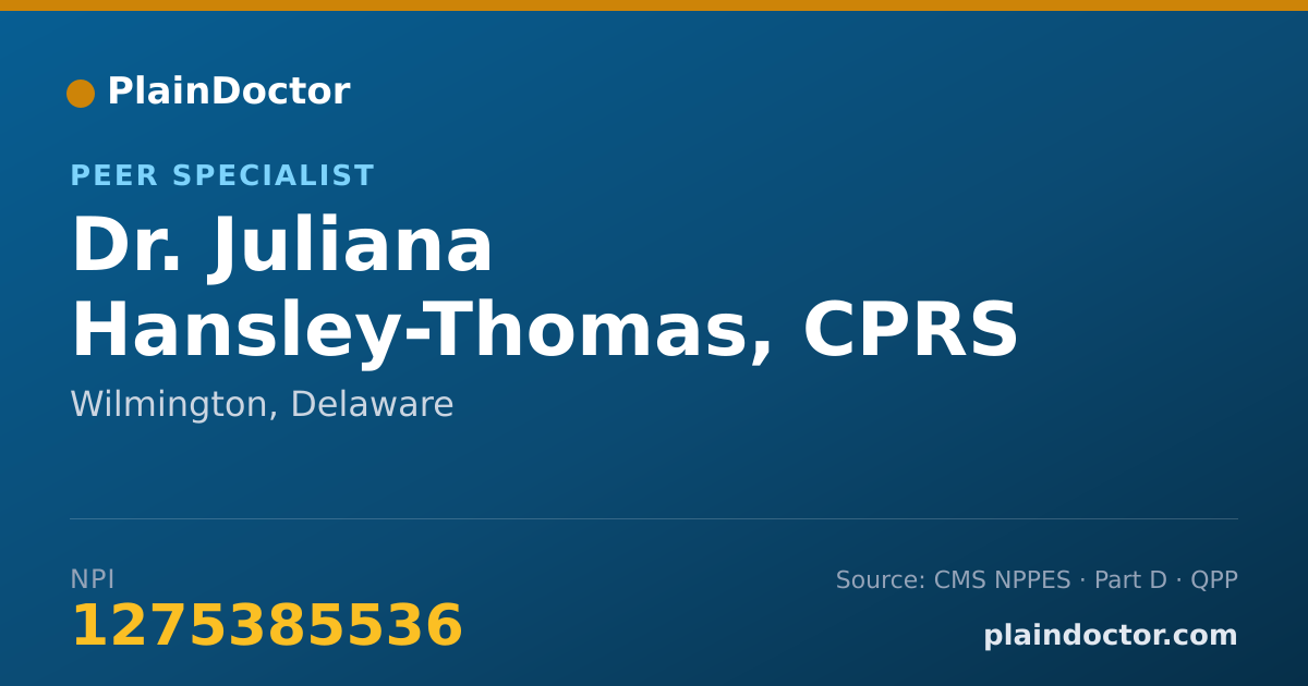 Shareable card for Juliana Hansley-Thomas, CPRS - Peer Specialist, Wilmington, DE