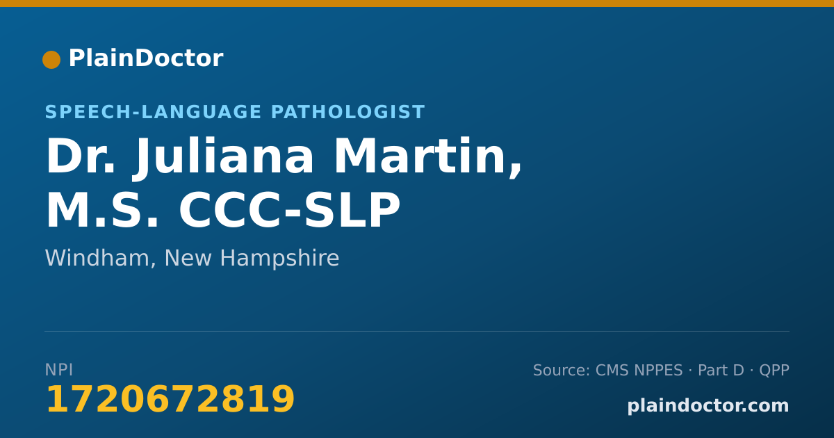 Shareable card for Juliana Martin, M.S. CCC-SLP - Speech-Language Pathologist, Windham, NH