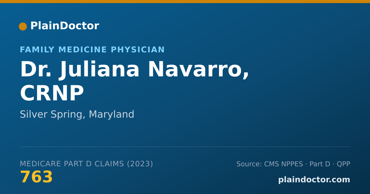 Shareable card for Juliana Navarro, CRNP - Family Medicine Physician, Silver Spring, MD