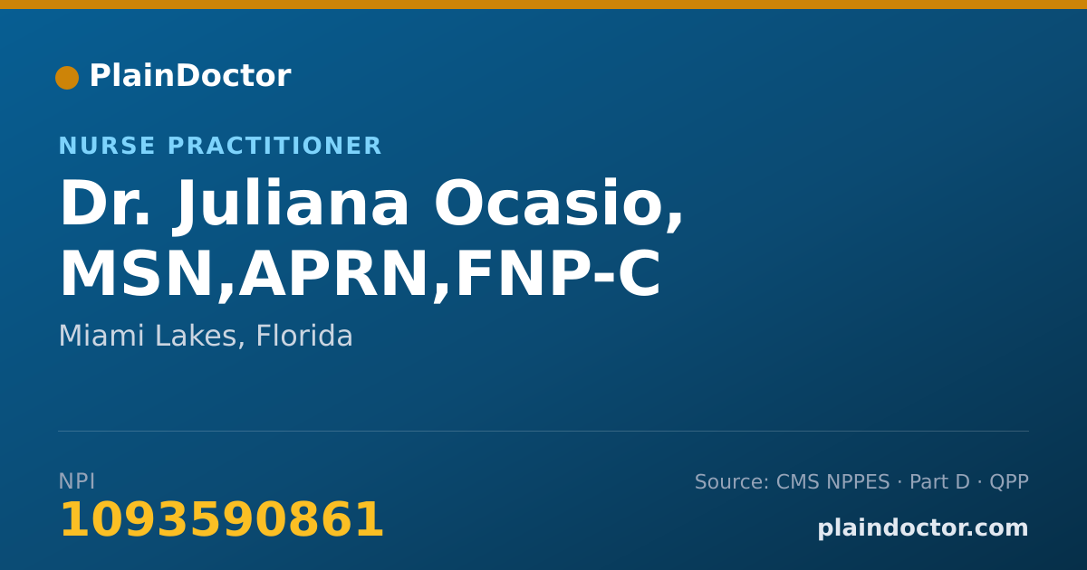 Shareable card for Juliana Ocasio, MSN,APRN,FNP-C - Nurse Practitioner, Miami Lakes, FL