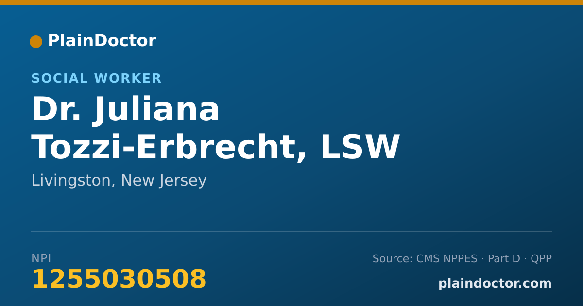 Shareable card for Juliana Tozzi-Erbrecht, LSW - Social Worker, Livingston, NJ