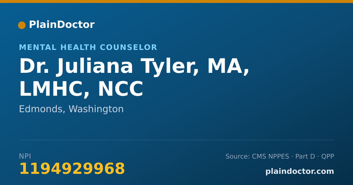 Shareable card for Juliana Tyler, MA, LMHC, NCC - Mental Health Counselor, Edmonds, WA