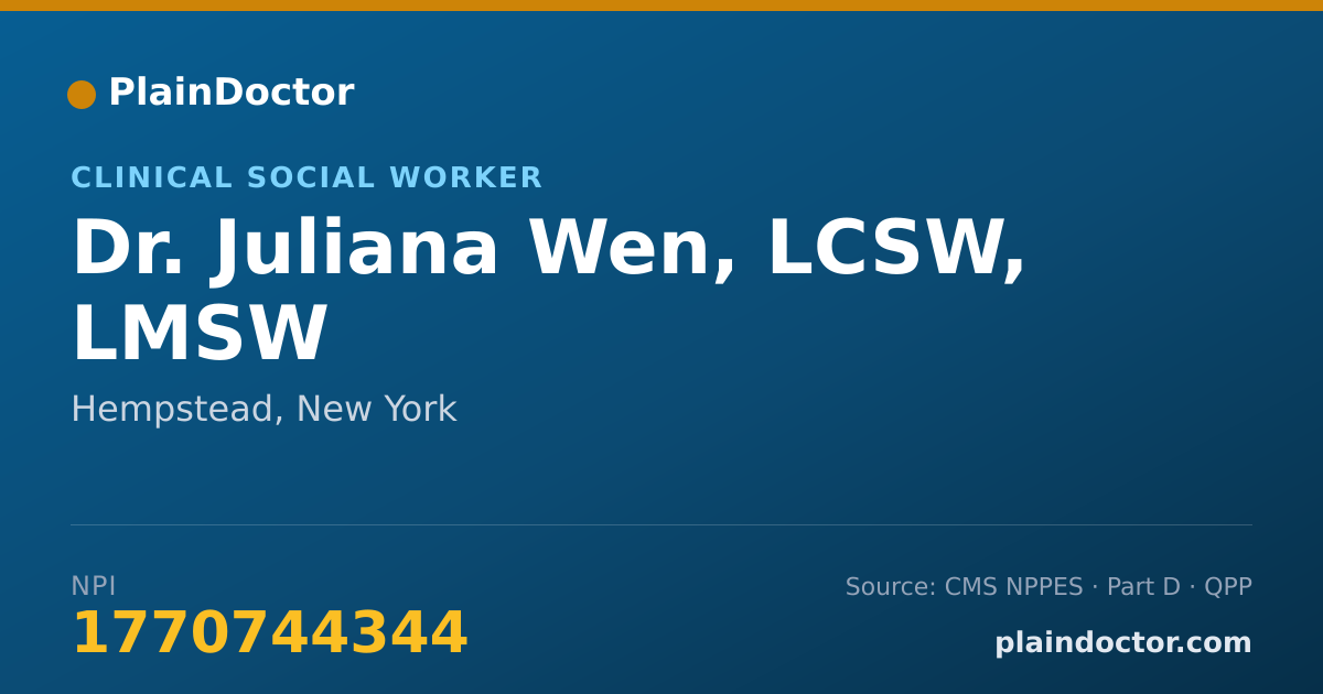 Shareable card for Juliana Wen, LCSW, LMSW - Clinical Social Worker, Hempstead, NY