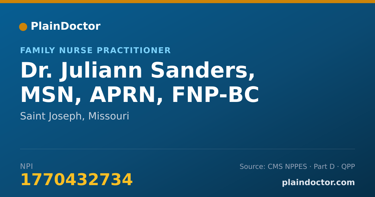 Shareable card for Juliann Sanders, MSN, APRN, FNP-BC - Family Nurse Practitioner, Saint Joseph, MO