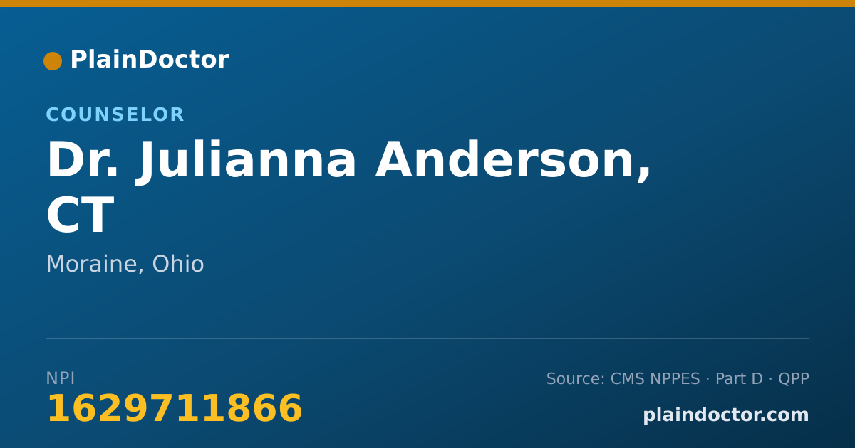 Shareable card for Julianna Anderson, CT - Counselor, Moraine, OH