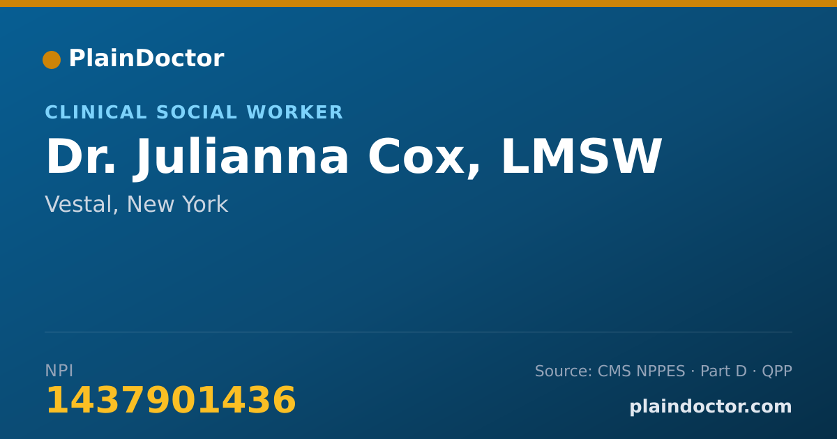 Shareable card for Julianna Cox, LMSW - Clinical Social Worker, Vestal, NY