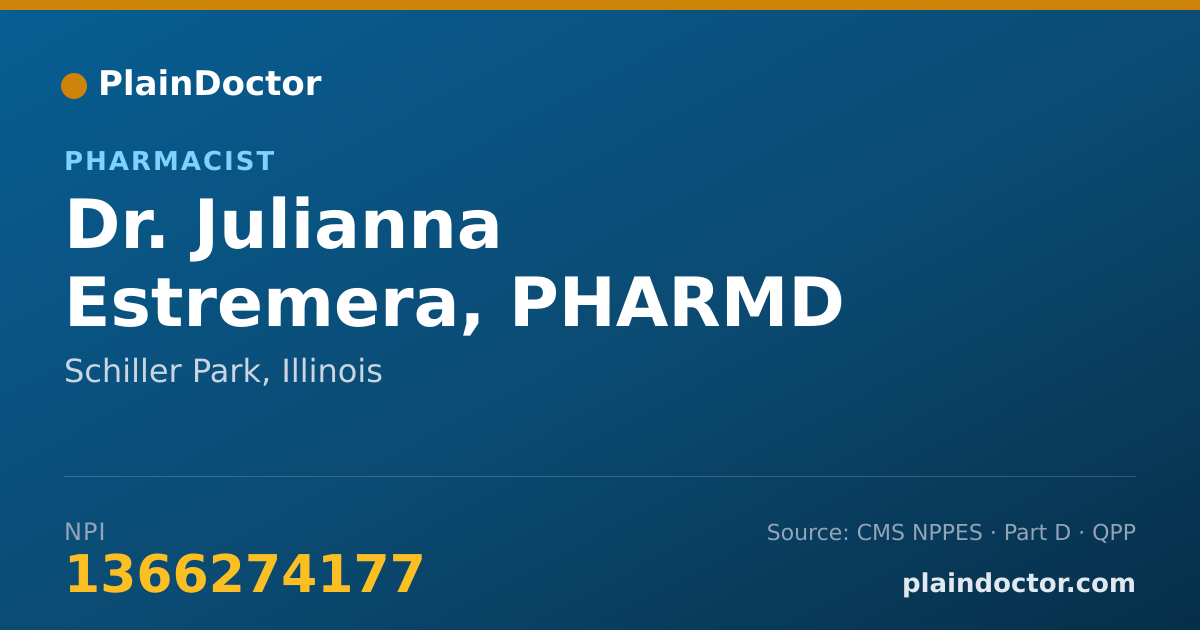 Shareable card for Julianna Estremera, PHARMD - Pharmacist, Schiller Park, IL