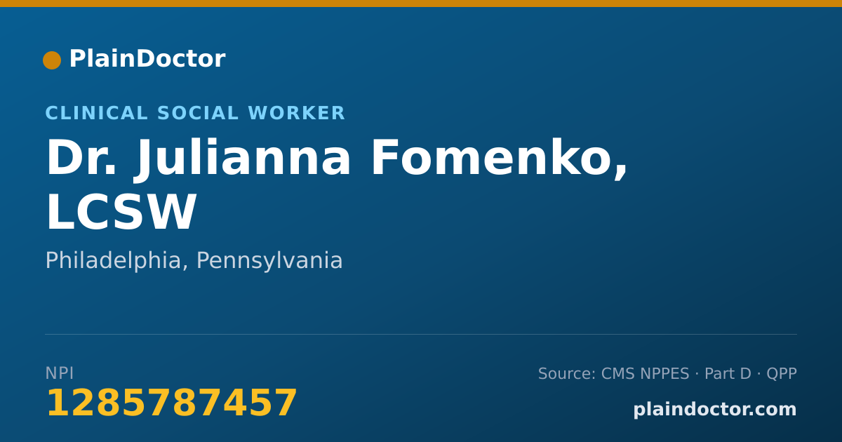 Shareable card for Julianna Fomenko, LCSW - Clinical Social Worker, Philadelphia, PA