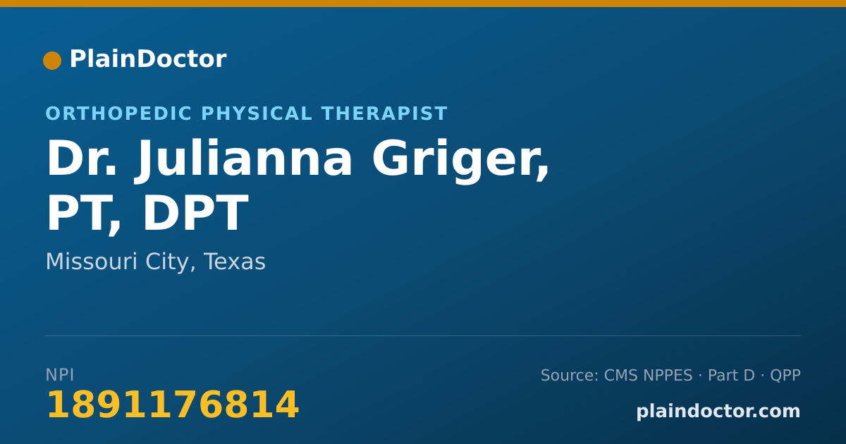 Shareable card for Julianna Griger, PT, DPT - Orthopedic Physical Therapist, Missouri City, TX