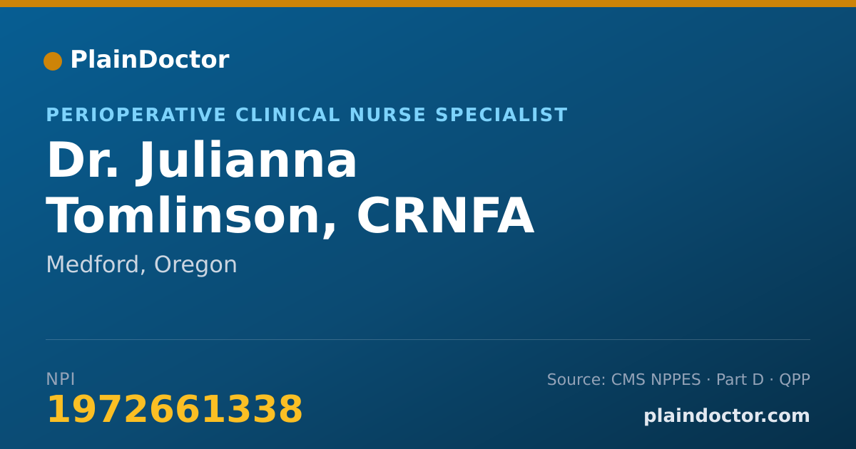 Shareable card for Julianna Tomlinson, CRNFA - Perioperative Clinical Nurse Specialist, Medford, OR