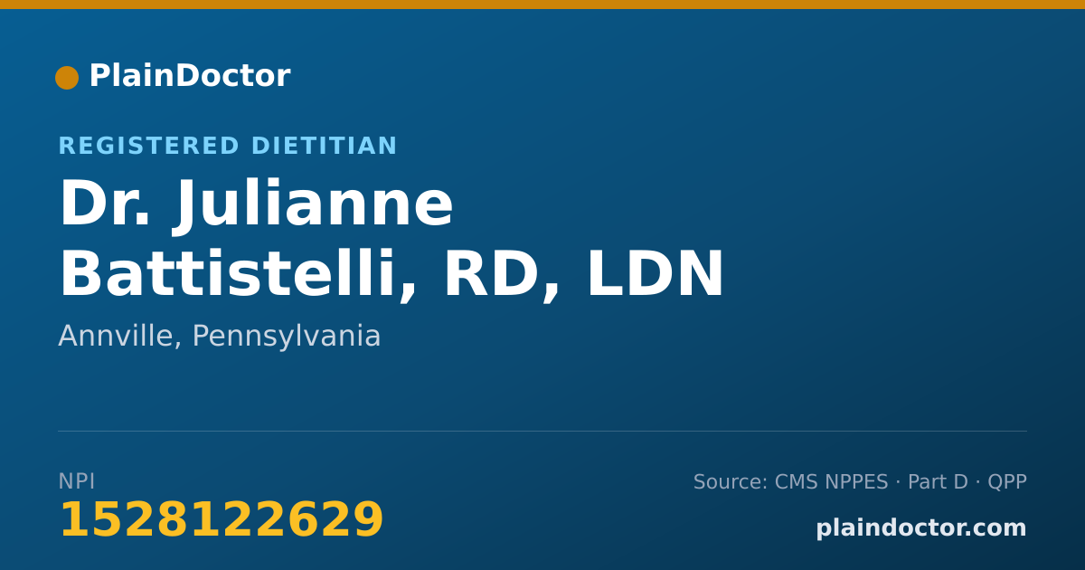 Shareable card for Julianne Battistelli, RD, LDN - Registered Dietitian, Annville, PA