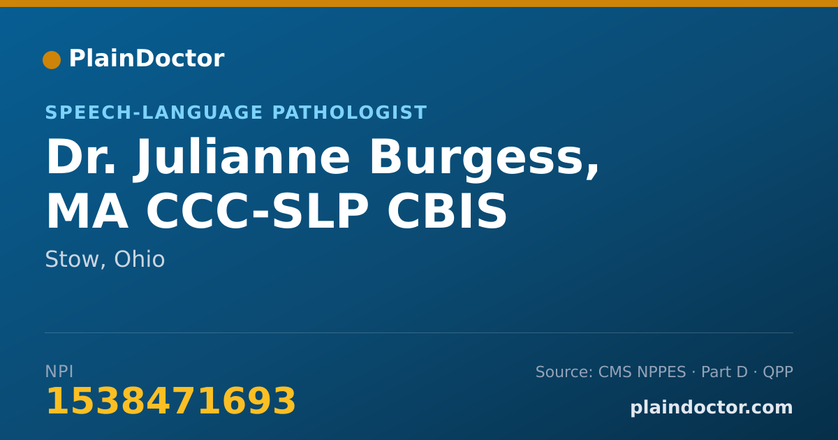 Shareable card for Julianne Burgess, MA CCC-SLP CBIS - Speech-Language Pathologist, Stow, OH
