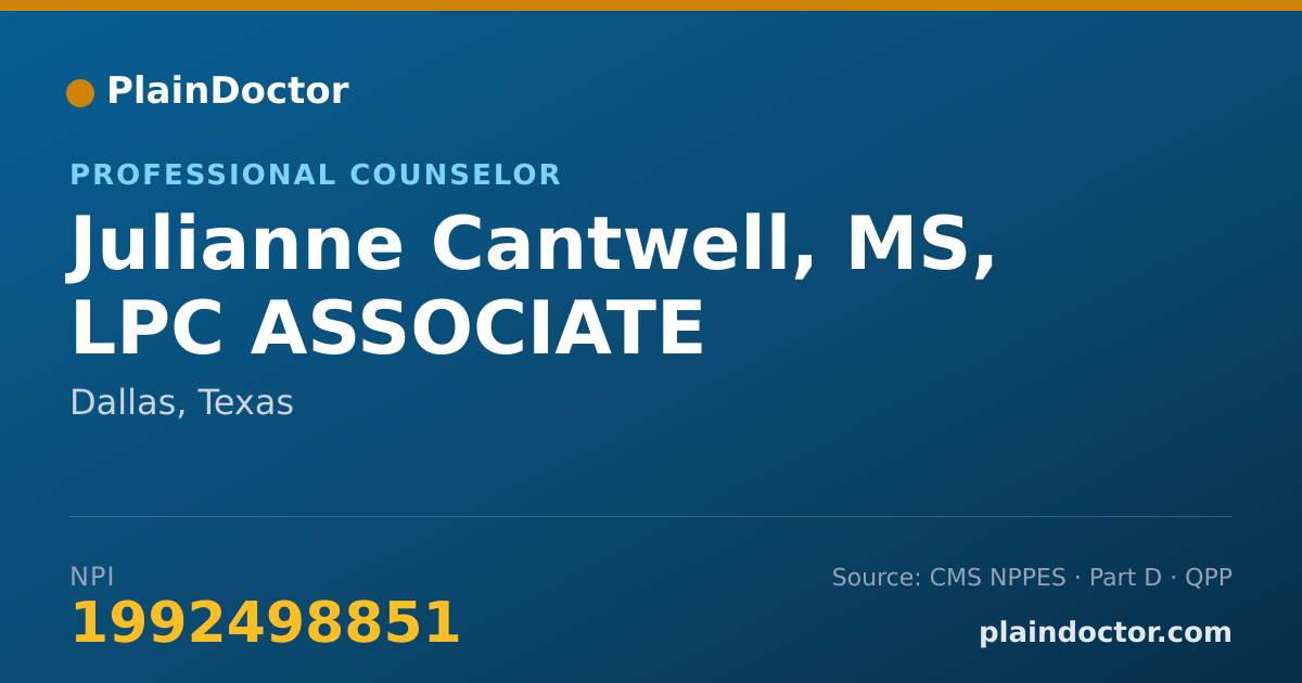 Shareable card for Julianne Cantwell, MS, LPC ASSOCIATE - Professional Counselor, Dallas, TX