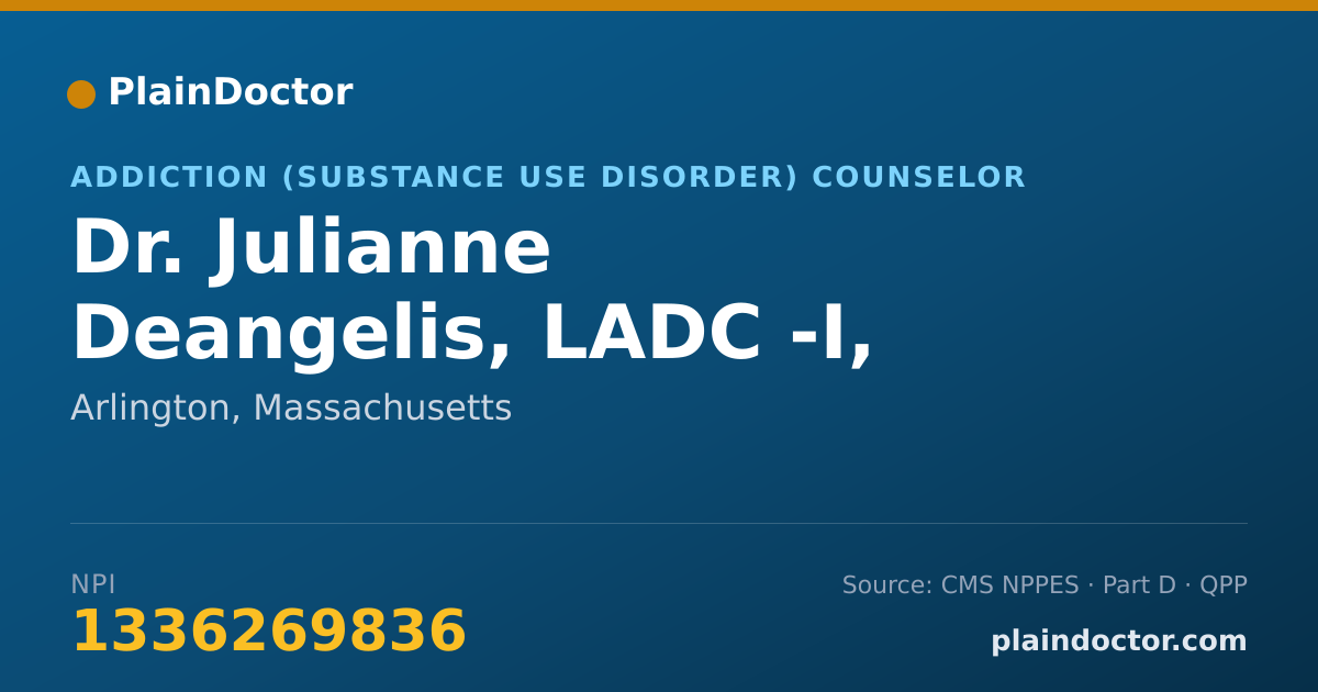 Shareable card for Julianne Deangelis, LADC -I, CADAC -II - Addiction (Substance Use Disorder) Counselor, Arlington, MA