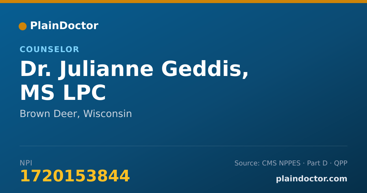 Shareable card for Julianne Geddis, MS LPC - Counselor, Brown Deer, WI