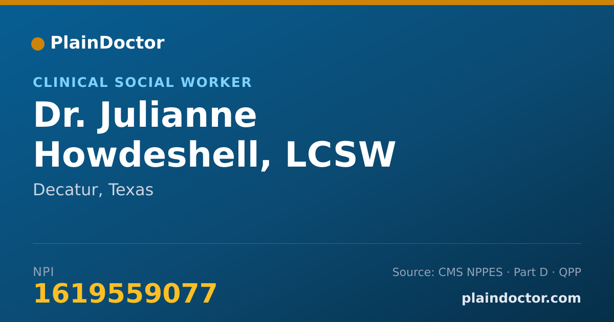 Shareable card for Julianne Howdeshell, LCSW - Clinical Social Worker, Decatur, TX