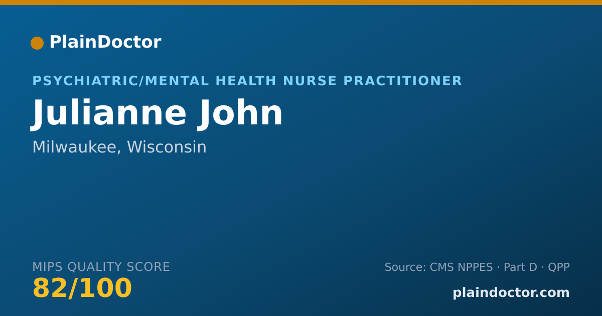 Shareable card for Julianne John - Psychiatric/Mental Health Nurse Practitioner, Milwaukee, WI