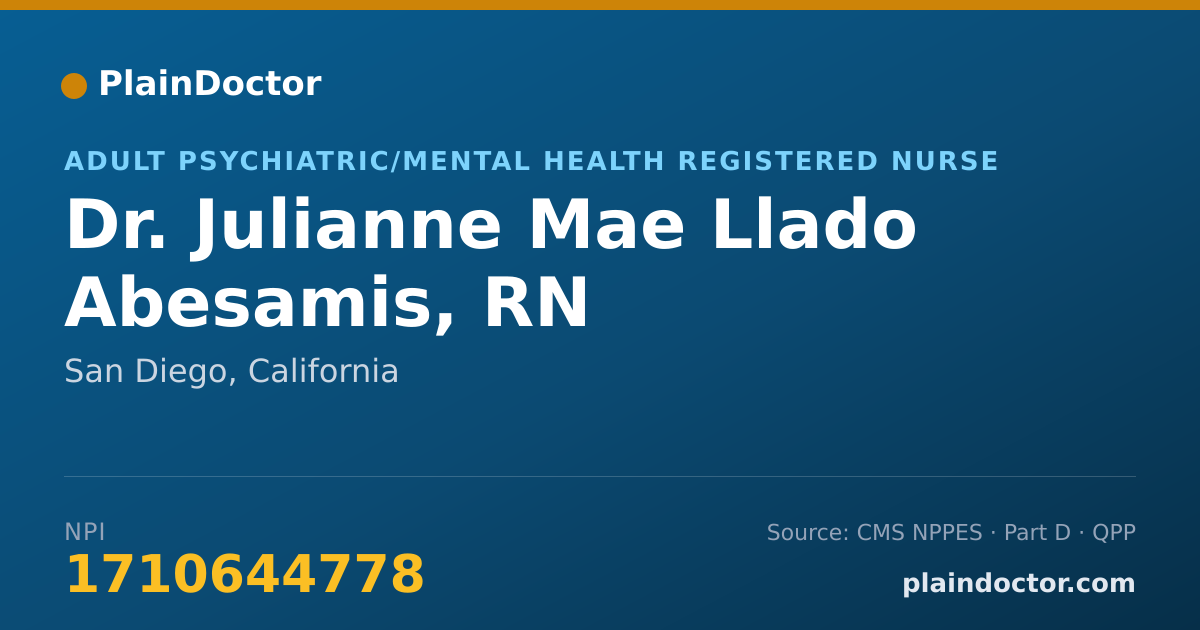 Shareable card for Julianne Mae Llado Abesamis, RN - Adult Psychiatric/Mental Health Registered Nurse, San Diego, CA