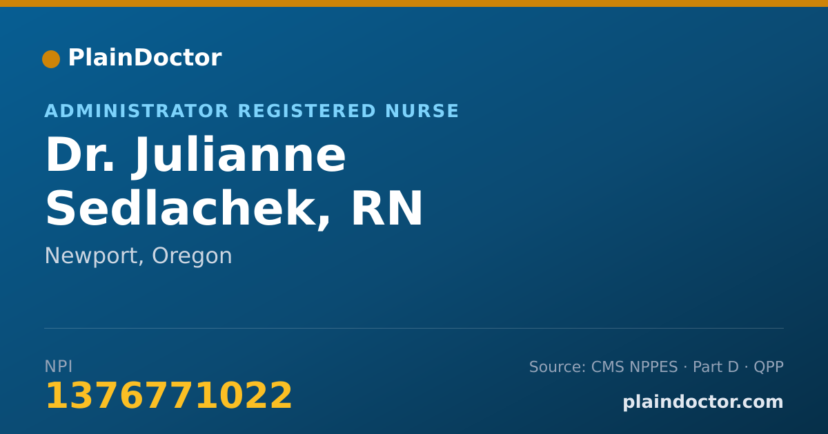 Shareable card for Julianne Sedlachek, RN - Administrator Registered Nurse, Newport, OR