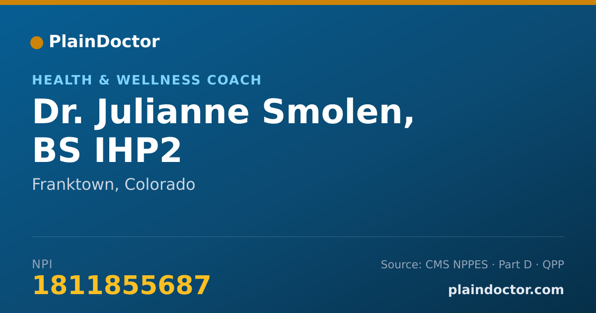 Shareable card for Julianne Smolen, BS IHP2 - Health & Wellness Coach, Franktown, CO