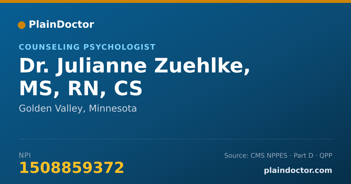 Shareable card for Julianne Zuehlke, MS, RN, CS - Counseling Psychologist, Golden Valley, MN