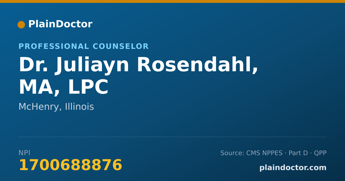 Shareable card for Juliayn Rosendahl, MA, LPC - Professional Counselor, McHenry, IL