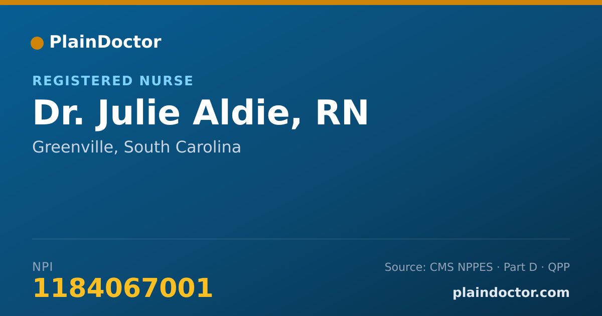 Shareable card for Julie Aldie, RN - Registered Nurse, Greenville, SC