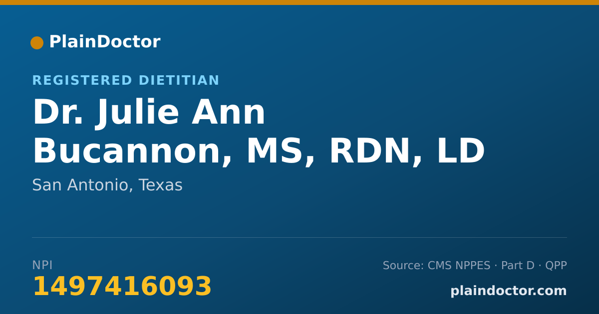 Shareable card for Julie Ann Bucannon, MS, RDN, LD - Registered Dietitian, San Antonio, TX