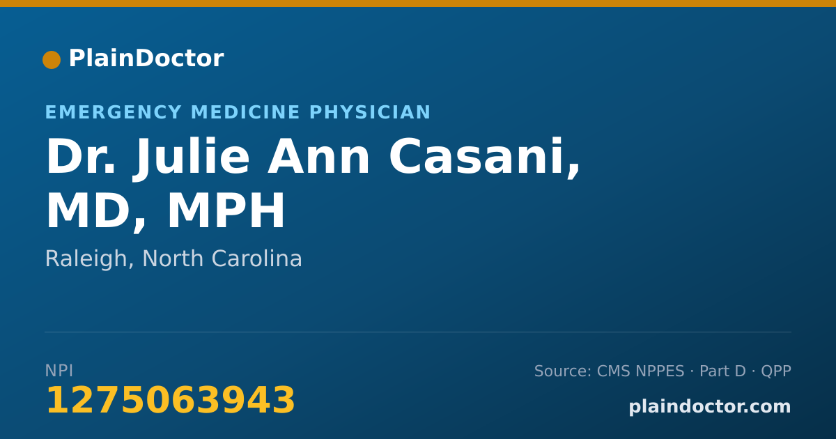 Shareable card for Julie Ann Casani, MD, MPH - Emergency Medicine Physician, Raleigh, NC