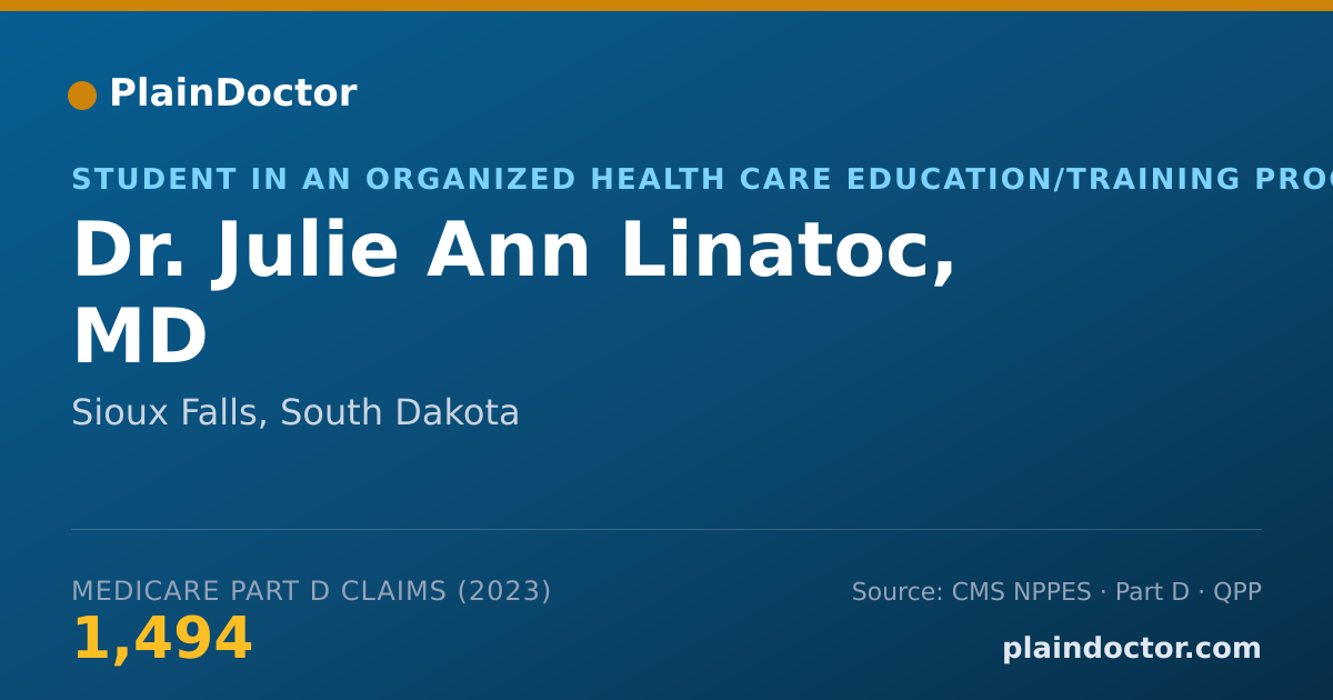 Shareable card for Julie Ann Linatoc, MD - Student in an Organized Health Care Education/Training Program, Sioux Falls, SD