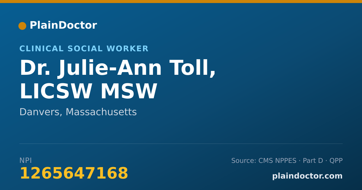 Shareable card for Julie-Ann Toll, LICSW MSW - Clinical Social Worker, Danvers, MA
