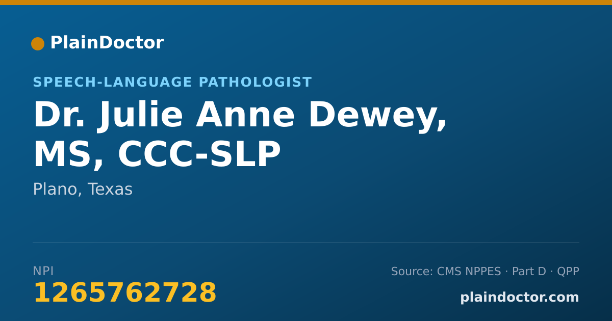 Shareable card for Julie Anne Dewey, MS, CCC-SLP - Speech-Language Pathologist, Plano, TX