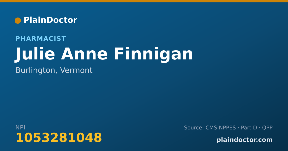 Shareable card for Julie Anne Finnigan - Pharmacist, Burlington, VT