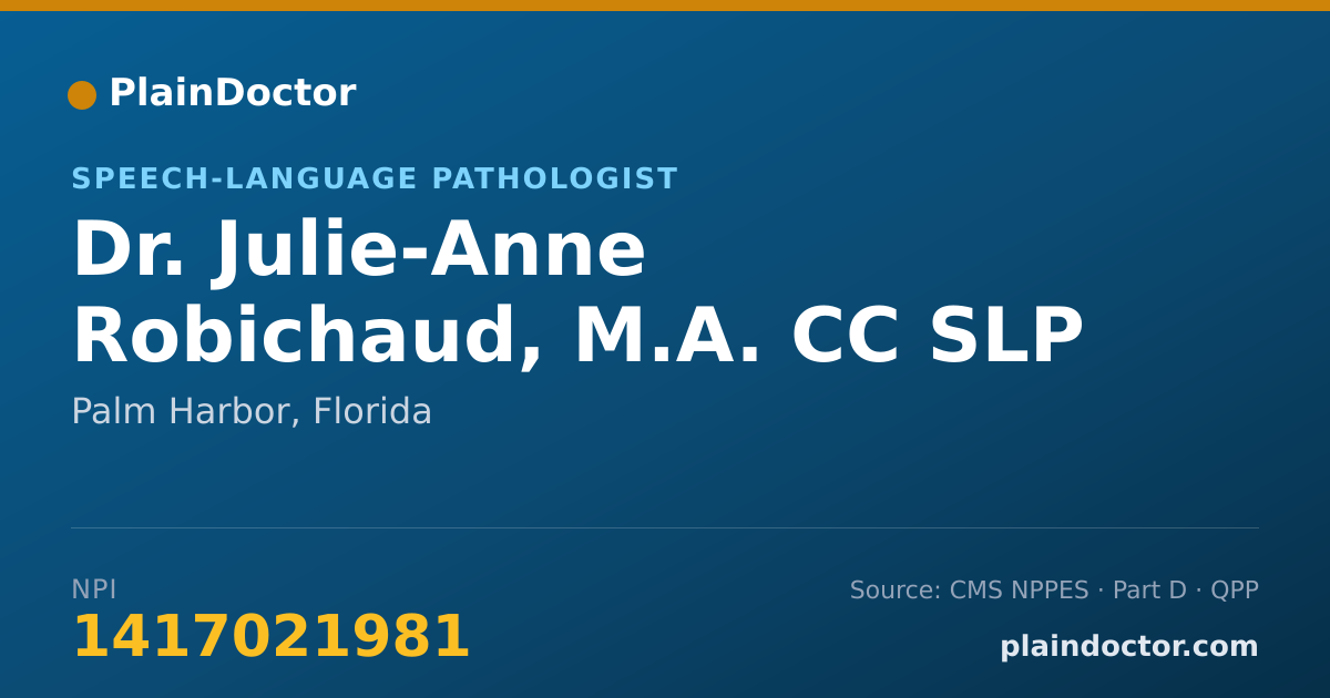 Shareable card for Julie-Anne Robichaud, M.A. CC SLP - Speech-Language Pathologist, Palm Harbor, FL