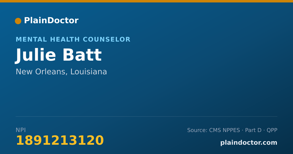 Shareable card for Julie Batt - Mental Health Counselor, New Orleans, LA