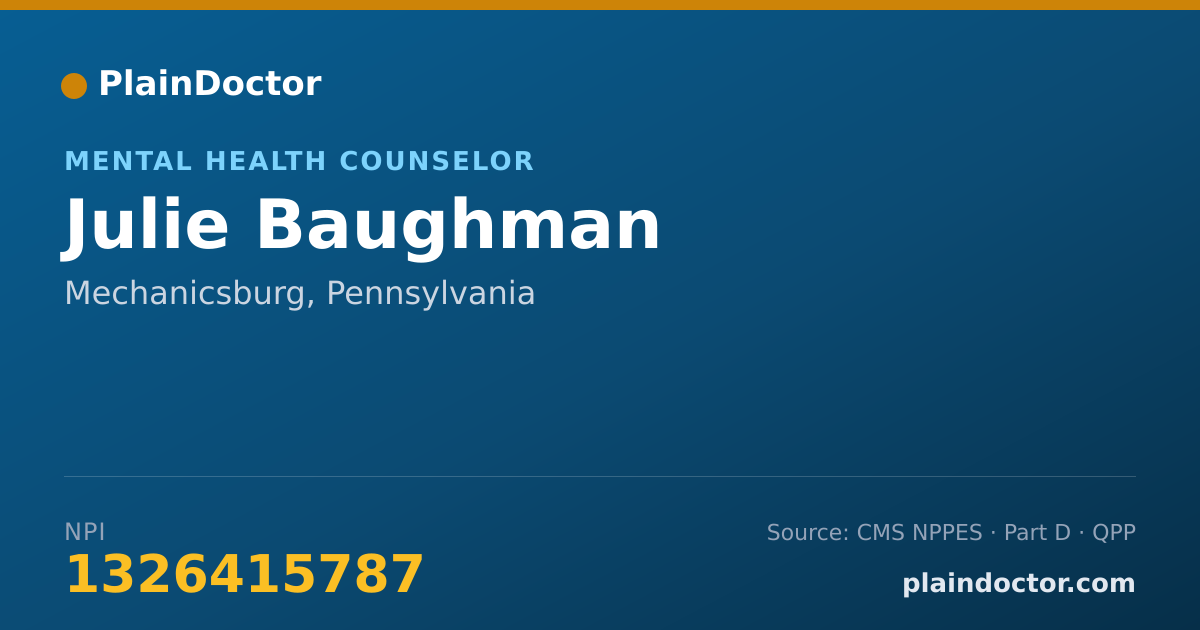 Shareable card for Julie Baughman - Mental Health Counselor, Mechanicsburg, PA