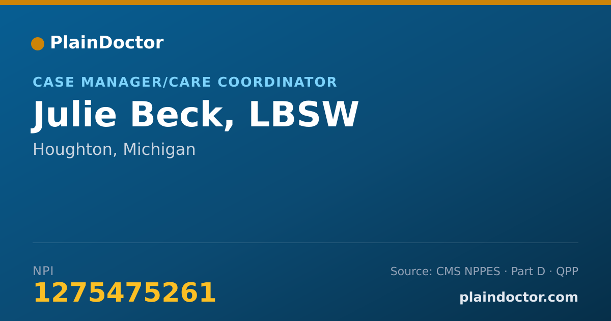 Shareable card for Julie Beck, LBSW - Case Manager/Care Coordinator, Houghton, MI