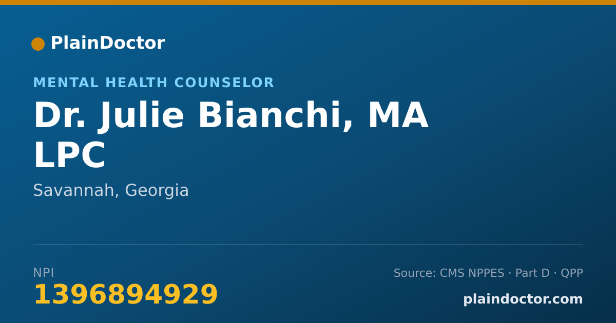 Shareable card for Julie Bianchi, MA LPC - Mental Health Counselor, Savannah, GA