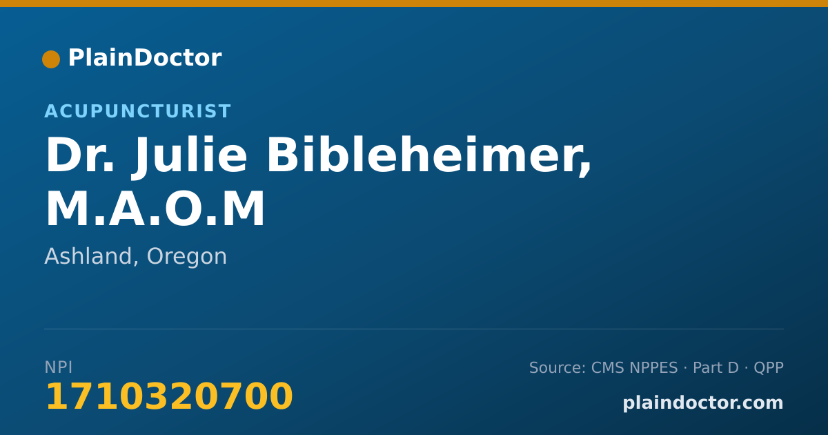 Shareable card for Julie Bibleheimer, M.A.O.M - Acupuncturist, Ashland, OR
