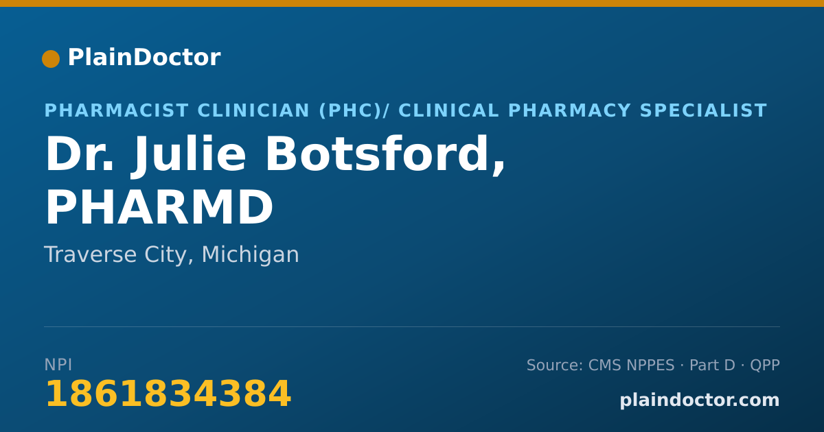 Shareable card for Julie Botsford, PHARMD - Pharmacist Clinician (PhC)/ Clinical Pharmacy Specialist, Traverse City, MI