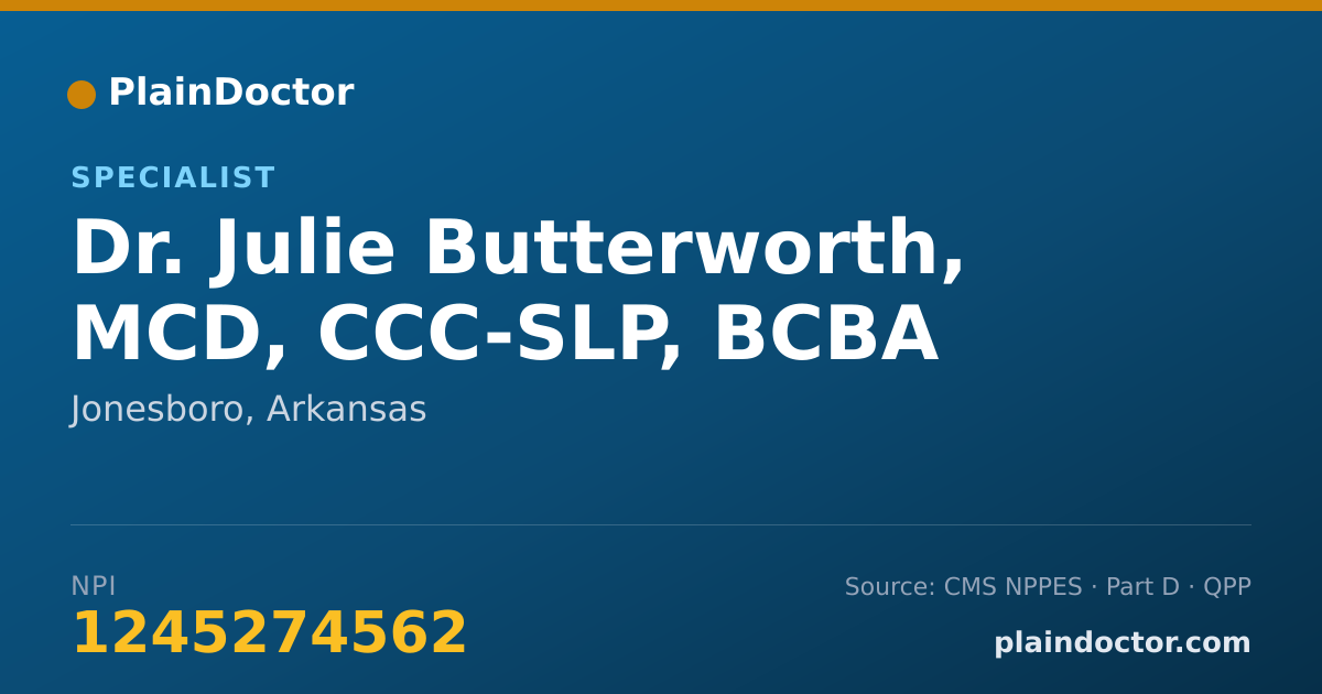 Shareable card for Julie Butterworth, MCD, CCC-SLP, BCBA - Specialist, Jonesboro, AR