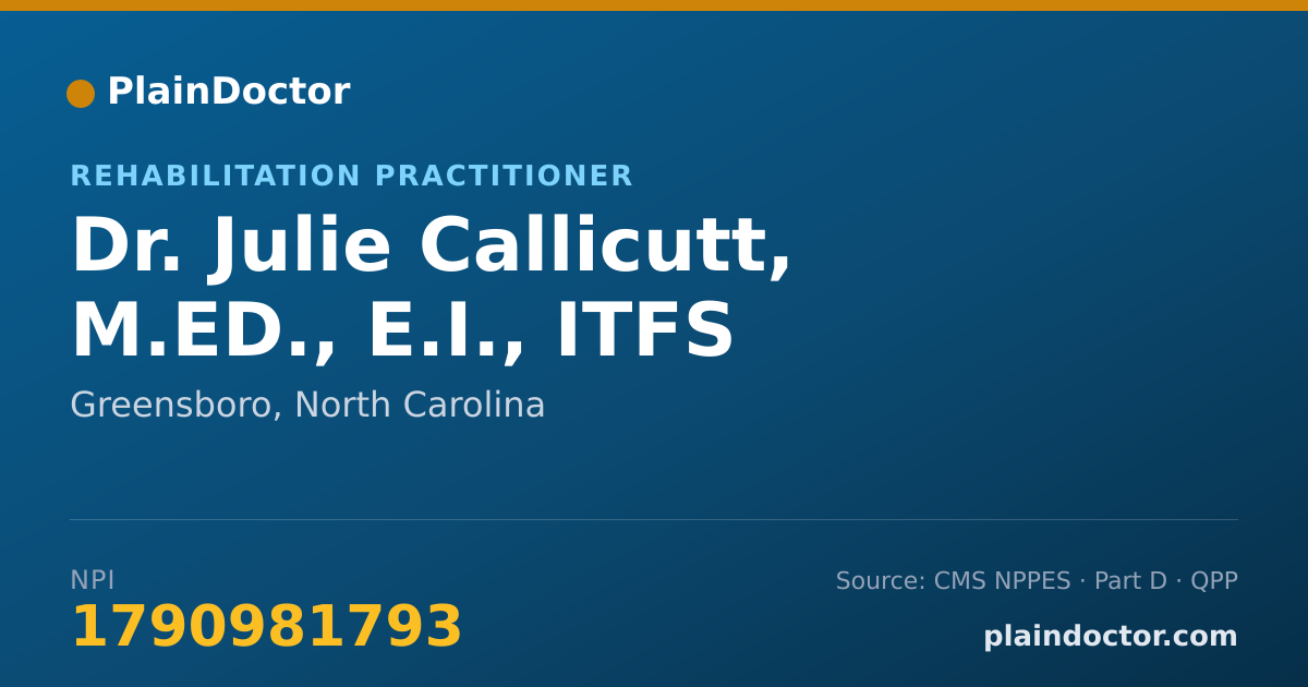 Shareable card for Julie Callicutt, M.ED., E.I., ITFS - Rehabilitation Practitioner, Greensboro, NC