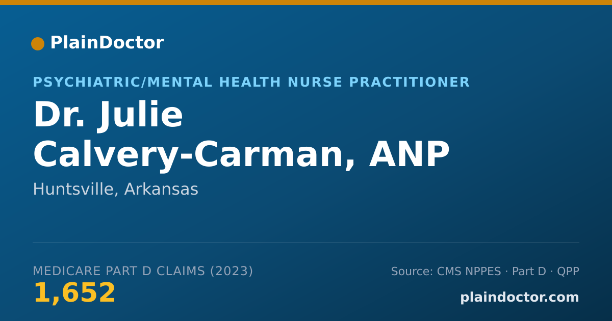 Shareable card for Julie Calvery-Carman, ANP - Psychiatric/Mental Health Nurse Practitioner, Huntsville, AR