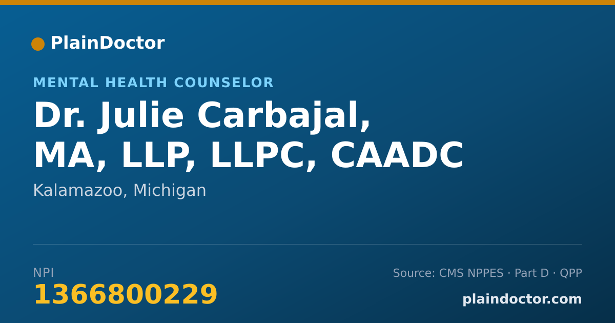 Shareable card for Julie Carbajal, MA, LLP, LLPC, CAADC - Mental Health Counselor, Kalamazoo, MI