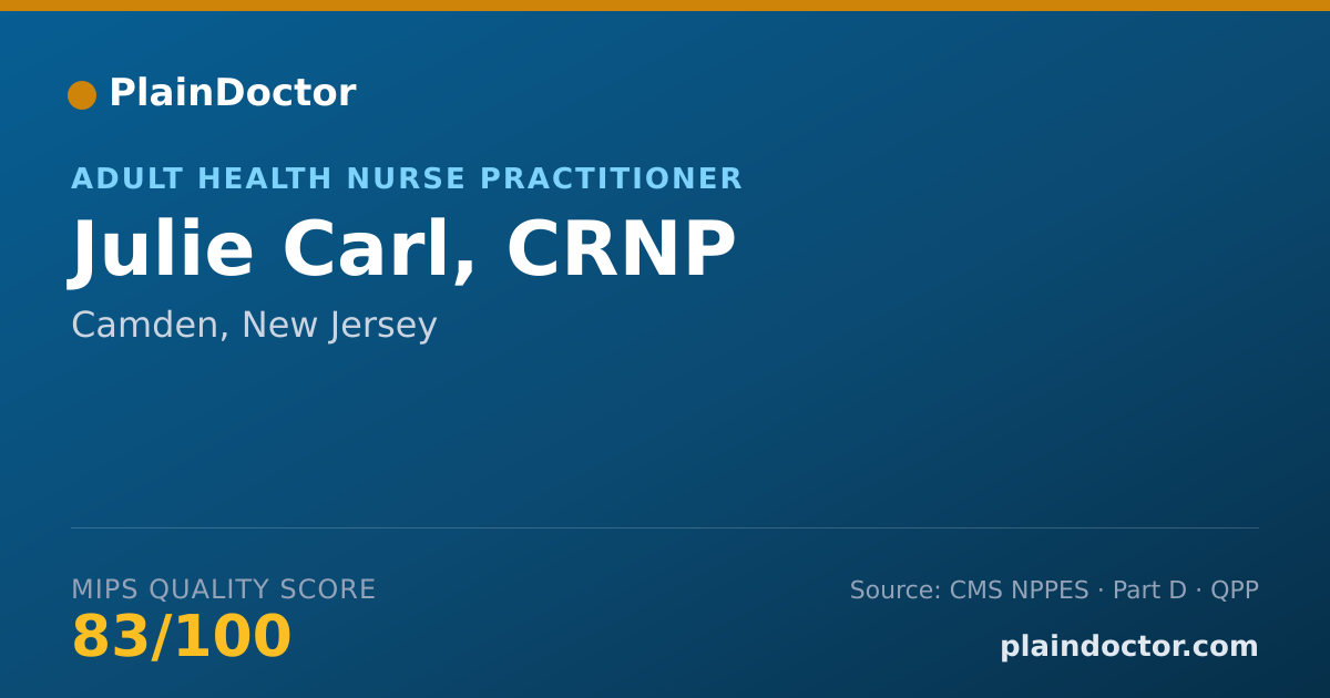 Shareable card for Julie Carl, CRNP - Adult Health Nurse Practitioner, Camden, NJ