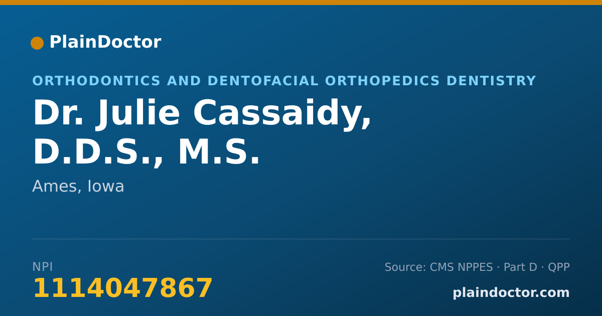 Shareable card for Julie Cassaidy, D.D.S., M.S. - Orthodontics and Dentofacial Orthopedics Dentistry, Ames, IA